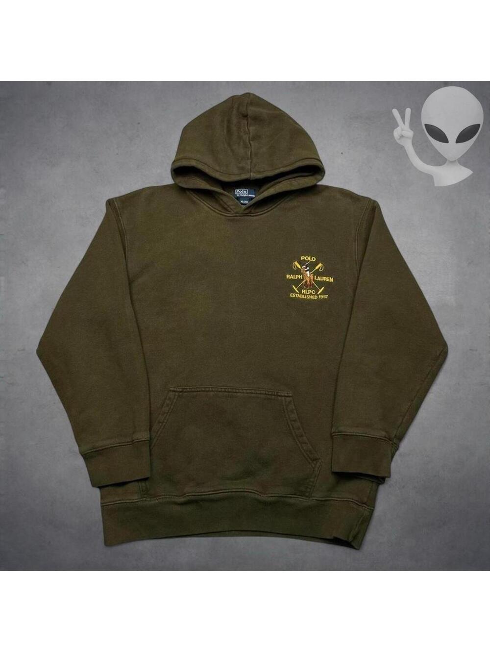 Polo Ralph Lauren RLPC Crest Pullover Olive Green Hoodie Men Size Small Vintage